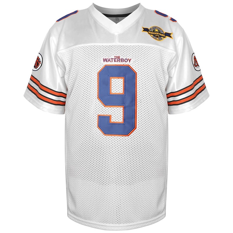 Phoneutrix Bobby Boucher #9 The Waterboy Adam Sandler Movie Mud Dogs Bourbon Bowl Football Jersey (White, Medium) - Image 1